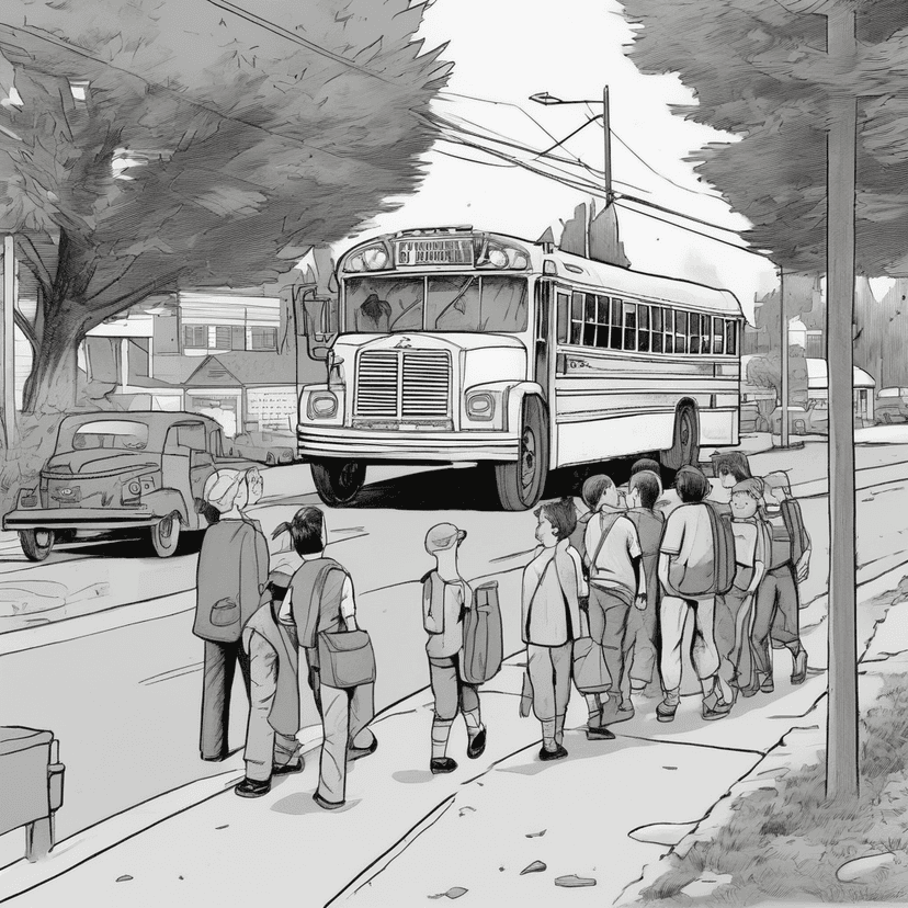 Meridian bus driver reading while Pine Street students wait
